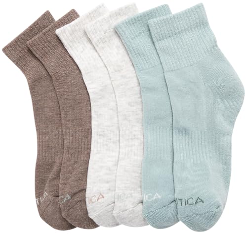 Image of Nautica Womens High Quarter Socks Moisture Wicking Cushioned Socks, 6 Pack | Dri-Motion Moisture Wicking Stretch Fabric, Cushioned Key Areas, Reinforced Heel and Toe, High Quarter Cut, Shoe Size 4-10