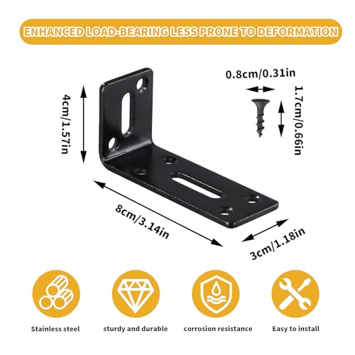 6 Stück Verdickte Winkel, Einstellbarer Winkelverbinder mit Langen Löchern, Schwarzes L-Form Winkel Metall, Multifunktionaler Metallwinkel 90 Grad für Stühle, Tische, Schränke
