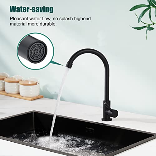 Matte Black Cold Water Only Kitchen Faucet Sus304 Sink Faucets High Arc Gooseneck 360 Degree Rotation Spout Basin Tap With Longer Thread Pipe #TOP4