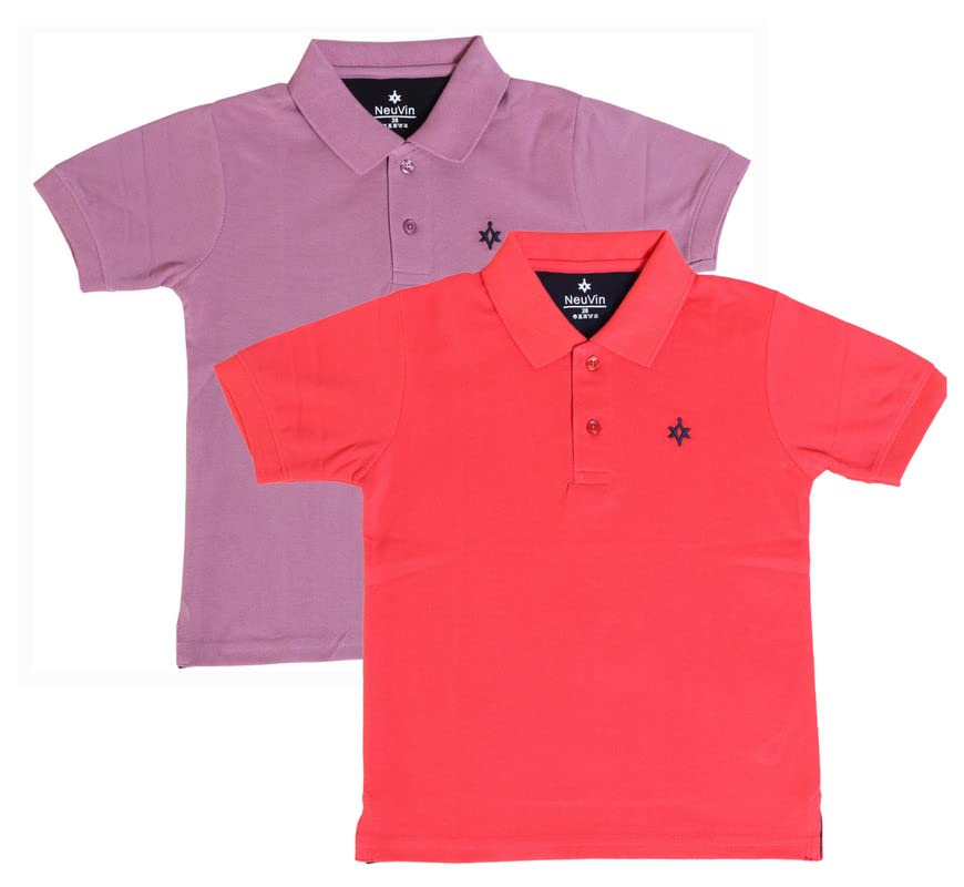 Image of Boys Cotton Matty Polo T-Shirt Combo - Pack of 2, Soft Textured Fabric, Half Sleeves, Casual Wear