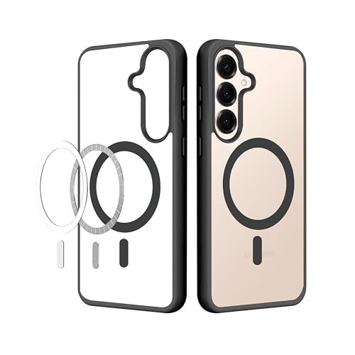 Image of CEDO Cover for Samsung Galaxy S25 Plus (5G) | Compatible with MagSafe Wireless Charging | Designed with Magnetic Lock Shockproof Phone Bumper Transparent Back Case Cover (Black)
