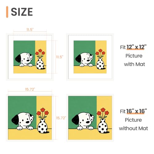 Image of upsimples 16x16 Picture Frame, Display Pictures 12x12 with Mat or 16 x 16 Without, Wall Hanging Square Frames, White, 1 Pack