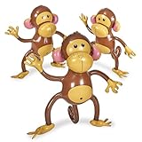 Playbees Large Inflatable Monkey 27' - 3 Pack Blow Up Animal Party Favors - Inflatables Jungle Decor, Monkeys for Baby Shower, Safari Birthday Kids & Toddlers Decorations, Kids Animal Party Supplies
