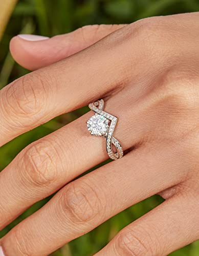 Momentwish Engagement Rings For Women, 1Carat Moissanite Promise Rings, D Color Vvs1 Simulated Diamond 925 Sterling Silver Accent Rings-Size8 #TOP1