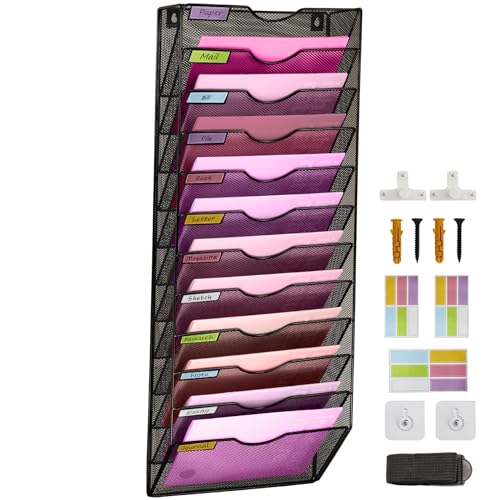 ideallife Wall Mounted File Organiser A8 Mesh in Hanging Wall File Holder Mail Organiser
