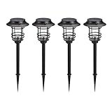Home Zone Mesh Linkable Series 4-Pack Solar LED Security Pathway Light w/ LiFePO4 Battery, 300LM, Auto-Linking, 110°x16 ft Motion Detection, CCT 3000K/4000K/5000K, 4-Channel Settings, Stainless Steel
