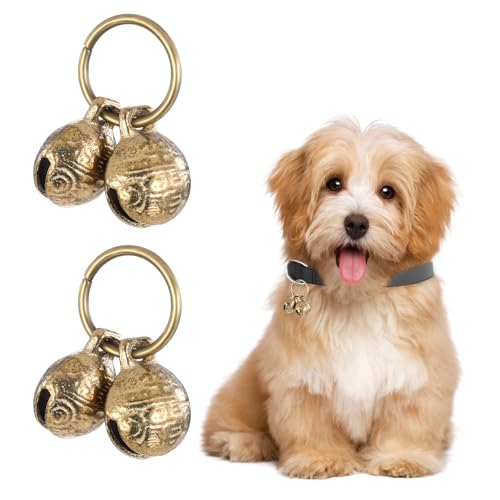 2 Sets Laute Katzen Hundeglocken, Retro Haustier Glocken Haustier Tracker Glöckchen Messing Halsband Anhänger Glocken Laute Haustiere Glöckchen...