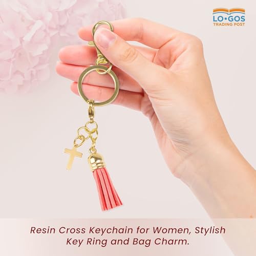LOGOS TRADING POST Cross Charm Keychain with Tassel - Minimalist Gold Cross Bag Charm4