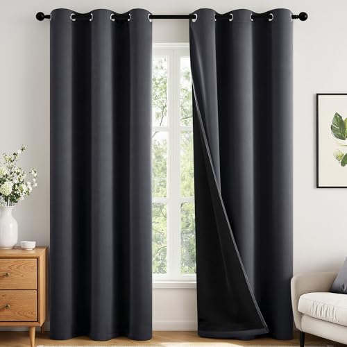 Image of MIULEE Grey 100% Blackout Curtains for Bedroom 40x84 Inch Long 2 Panels Set | 2 Thick Layers Thermal Insulated Window Curtains with Black Liner, Noise Reducing Grommet, Drapes for Living Room, 2 Panels