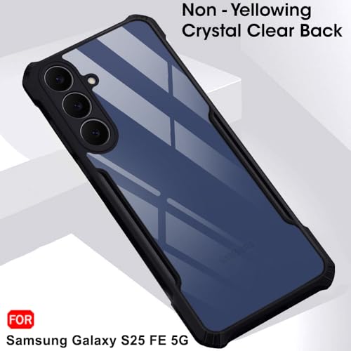 Image of TheGiftKart Shockproof Crystal Clear Back Cover Case for Samsung Galaxy S25 FE 5G | 360 Degree Protection | Protective Design | Transparent Back Case Cover (PC & TPU, Black Bumper)