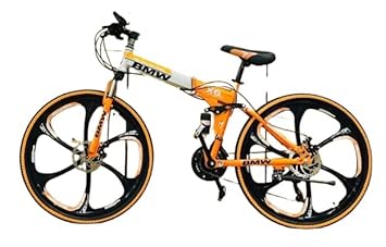 NURAKSH Unisex Foldable Sports MTB Cycle with 21 Derailleurs (Gears) | Folding Mountain Bike with Dual Disc Brake and Dual Suspension (Orange)