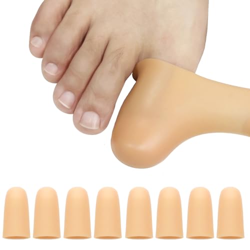 8 Pack Silicone Big Toe Protectors Women & Men (Toe Caps and Toe Protectors) to Provide Relief from Missing or Ingrown Toenails, Corns, Blisters, Hammer Toes (Large, Beige)