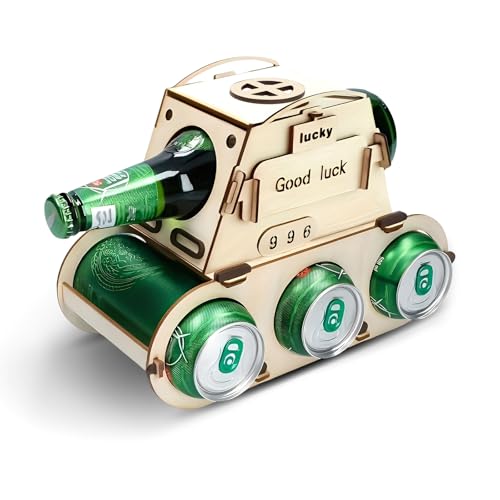 Forreen Portador de Cerveza de Madera, Diseño de Tanque de Madera para Portabotellas,Regalos de Cerveza para Hombres,DIY Portacervezas de Mader-a,Ideal para Los Amantes De La Cerveza