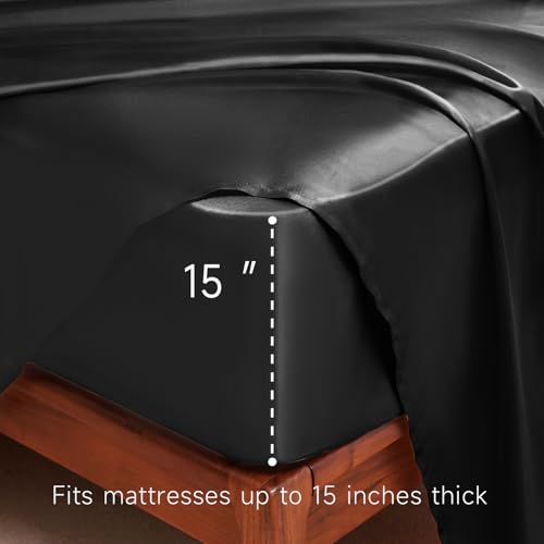 Satin Sheets Full Size - 4 Pieces Luxury Silky Soft Bed Sheets, Wrinkle-Free Black Satin Silk Sheet Set with 1 Deep Pocket Fitted Sheet, 1 Flat Sheet, 2 Pillow Cases - Image 7