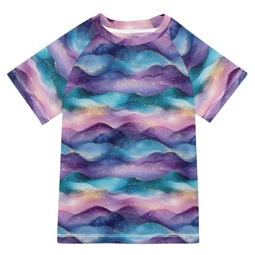 KLL Rash Guard Bathing Suit Girls Short Sleeve Rashguard Swimsuit for Girls 5T Teal Purple