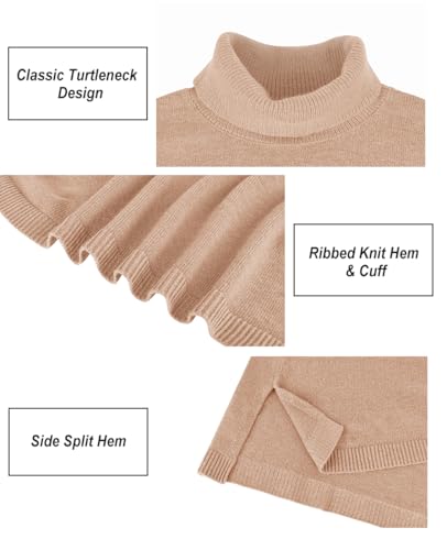 Image of CARCOS Plus Size Sweaters for Women Solid Turtleneck Sweater Long Sleeve Pullover Tops Casual Split Hem Knit Shirts