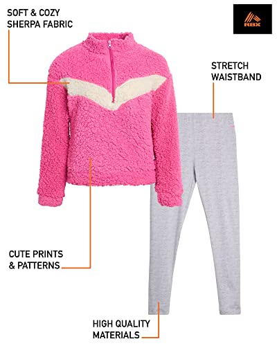 Image of RBX Girls Active Pants Set 2 Piece Sherpa Sweatshirt & Leggings (7-12) | Cozy Sherpa Fleece Fabric, Curved Twist-Front Hem, Elastic Stretch Leggings Waistband, Coordinated Two-Tone