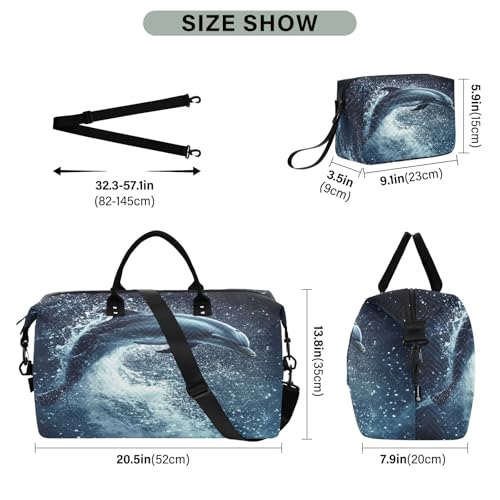 Weekender Bags Travel Duffel Gym Bag Dolphin Carry on Overnight Tote Bag with Toiletry Bag for Airplane Travel Trip Gym Yoga3