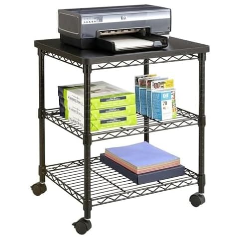 Safco Desk Side Wire Machine Stand with Wheels, 3 Tier, 200 lbs Capacity, Black Steel Frame & Multifunctional Utility Shelves. Perfect for Home, Office, Classroom & Garage Cover