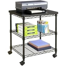 Safco Deskside 3 Tier Rolling Cart Printer Stand, Mobile Utility Table for Home Office with Steel Shelves, Black
