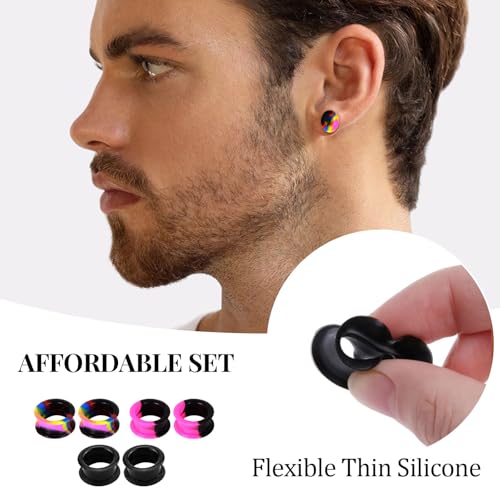 16 Stück Silikon Ohr Tunnel Plug, Hollow Silikon Tunnel Plugs Weich Silicone Double Flared Flexible Stretching Expander 6-20mm Ohr Expander Piercing für Männer Frauen (Bunt 2)