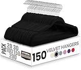 Utopia Home Premium Non-Slip Velvet Hangers - Heavy Duty - Coat Hangers - Pant Hangers (Bulk Pack of 150, Black)