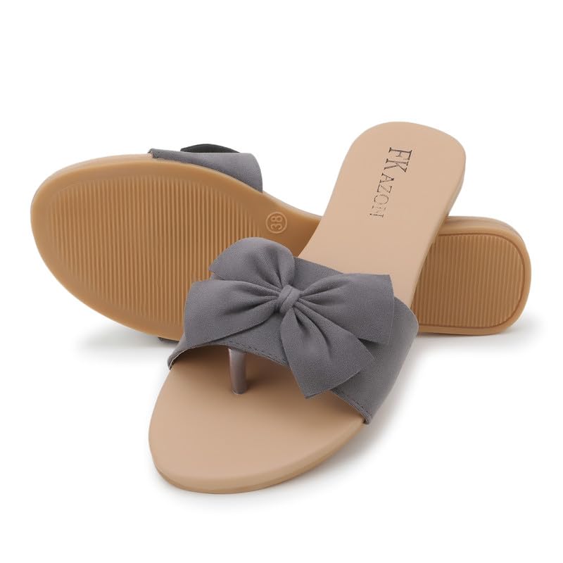 Image of Women's Bow Toe Ring Flats - Stylish & Comfortable Slipers||FK 01 GREY B147 39