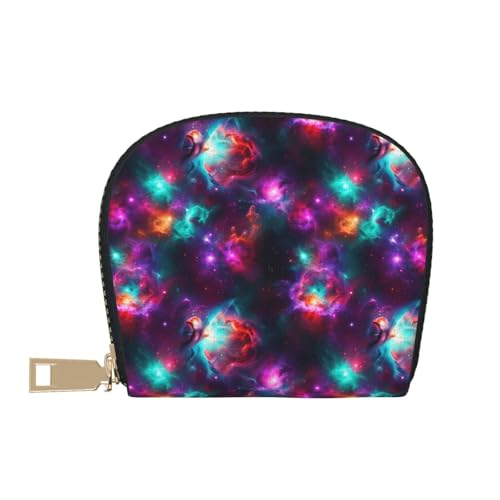 Clouds Galaxy Purple Blue Leather Credit Card Holder Zipper Wallet for Unisex2