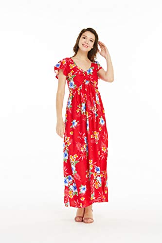 Image of Matchable Family Hawaiian Luau Men Women Girl Boy Clothes in Hibiscus Red