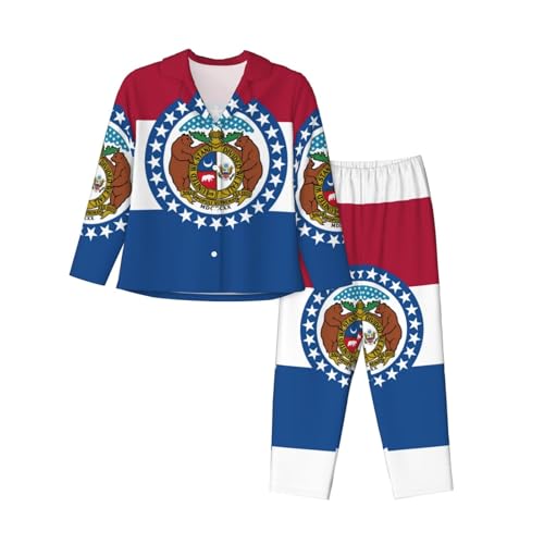 Pyjama 2 pièces femme Missouri State Flag manches longues imprimé pour nuit confortable