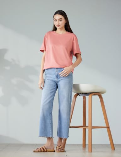 Image of JUNEBERRY 100% Pure Cotton Drop Shoulder Oversized Baggy Fit Half Sleeve Plain Solid Round Neck Multicolor T-Shirt Combo for Women & Girls (Pack of 3) (Sizes S-2XL)