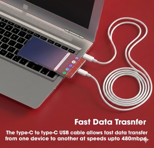Image of 2-METER Type C to C Fast Charging Cable, White, 60W, 2 Meter, compatible with iPhone, iPad, iPod, Android, Long Cable,