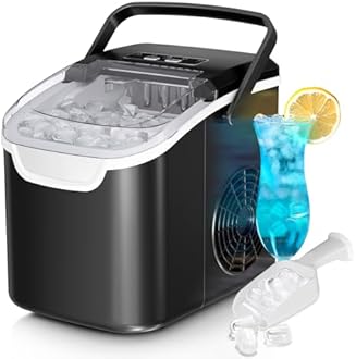 Antarctic Star Countertop Ice Maker Machine, 8 Ice Cubes in 6 mins, 26lb/Day Ice with 2 Sizes- Portable Mini, Energy Saving & Basket/Scoop for Home/Party/Travel/Camping/Bar, Dark Black