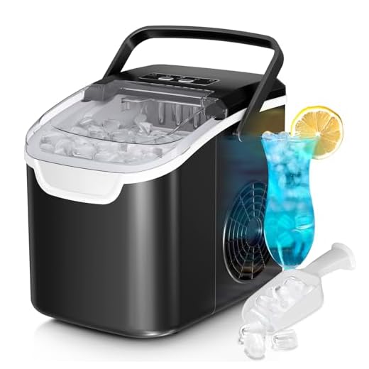 Antarctic Star Countertop Ice Maker Machine, 8 Ice Cubes in 6 mins, 26lb/Day Ice with 2 Sizes- Portable Mini, Energy Saving & Basket/Scoop for Home/Party/Travel/Camping/Bar, Dark Black