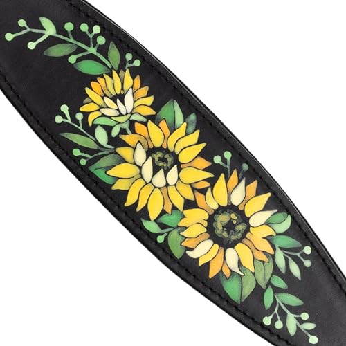 FAVPET Handbemalter Echtleder Windhund Halsband Breit mit QR Code Anhänger, Weiches Lederhalsband Hund Whippet Italienisches Windspiel Saluki Lurcher Spanischer Galgo Podenco (Sonnenblumen, XS)