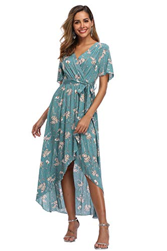 Image of VintageClothing Women's Wrap V Neck Floral Summer Dresses High Low Maxi Casual
