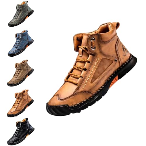 Sawbehind Men's Comfortable Handmade Leather Boots, Spacious Toe Box Outdoor Leather Shoes, Arch Support,Sawbehind Mens Boots