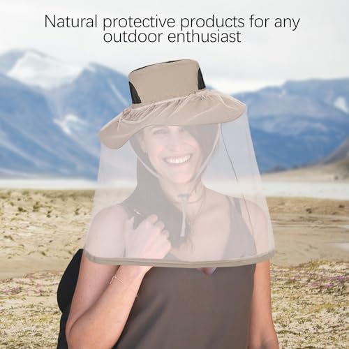 Mosquito Net Hat,Women&Men Bug Net for Head,Mosquito Face Net UPF 50+ Sun Protection with Hidden Netting Hat Outdoors for Beekeeping Camping Gardening(Polyester, Khaki)
