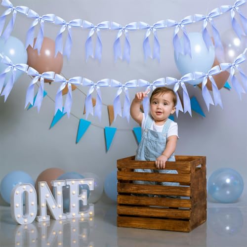 Image of 2pcs Bow Garland Banner Ribbon Bow Party Decorations for Baby Shower Decor Tying The Knot Girls Bow Coquette Birthday Party Decoration (Blue)