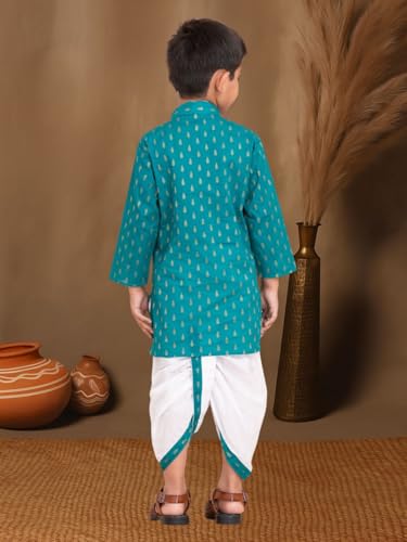 Image of Boys Dhoti Kurta Set for Kids - Cotton Kurta and Elastic Waist Dhoti - Traditional Dress