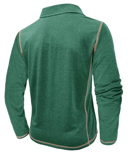 Mens Athletic Polo Shirt Cotton Workout Button Collar Long Sleeve Shirts with Pocket3