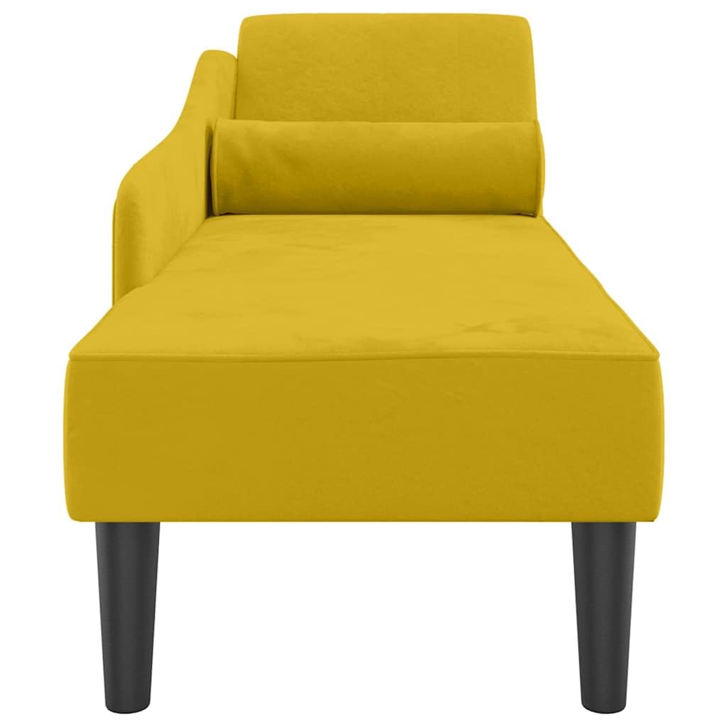 Szezlong żółty aksamit z poduszką 141 x 55,5 x 66,5 cm, fotel rekamiere z tapicerowanym krzesłem, otomana do salonu i sypialni, narożnik do czytania i relaksu