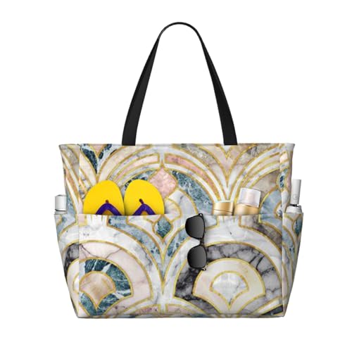 Grand sac de plage sac à bandoulière art déco marbre pastel | Sac fourre-tout pour femme fonctionnel