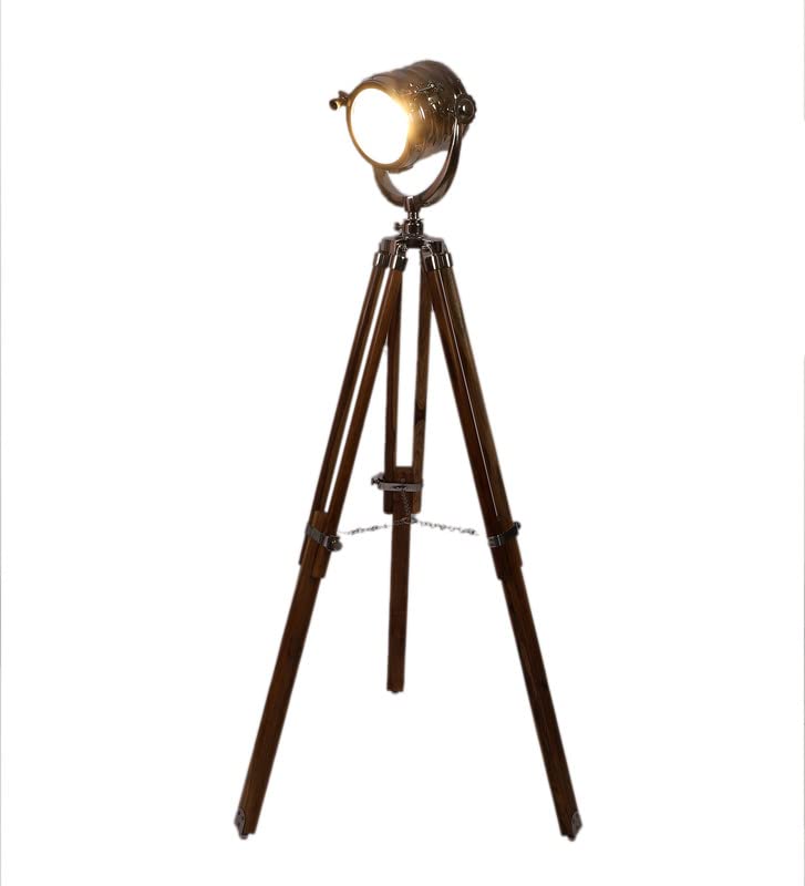 Image of PRISTINE INTERIORS Brown Fabric Shade Tripod Floor Lamp with Black Base Silver Metal Shade Tripod Floor Lamp with Beige Base (Issac Nickle)