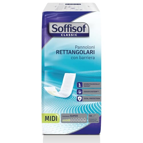 Soffisof Classic Pañales Rectangulares para Adultos con Barrera - 30x Pañales para Mayores - Absorción hasta 4 Gotas - Protección Incontinencia Hombre y Mujer, Paquete Individual