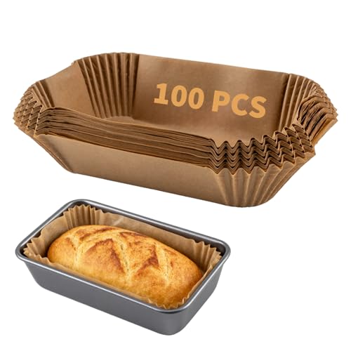 100 Pcs Loaf Pan Liners for Baking Bread 9x5 Inch, Disposable Non-Stick Bread Pan Liners, Pre Formed Rectangle Parchment Paper, Perfect for Baking Banana Bread, Cakes, Sourdough Bread(Brown)