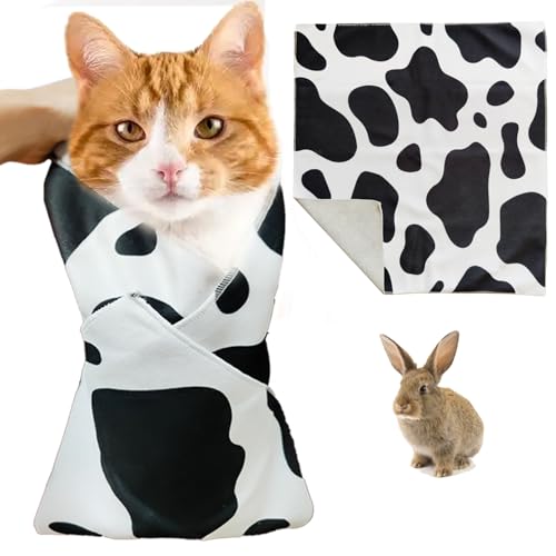 Image of KEYIDE Self-Adherent Cat Grooming Wrap for Cutting Nails, Fabric Calming Cat Bag for Nail Clipping, Teeth Care, Ear Cleaning Anti-Scratch Anti-Escape Burrito Wrap 22 inchx22 inch Within 11lbs