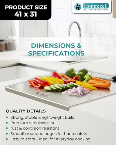 Image of Premium Extra Large Countertop Stainless Steel Chopping Board (41 x 31 cm) - Heavy-Duty Kitchen Cutting Board for Vegetables, Fruits, Meat & Roti Making, Rust-Resistant & Easy to Clean