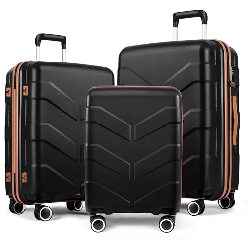 TILYMOL Luggage Sets 3 Piece with Spinner Wheel, Hardside Suitcase Set with TSA Lock, Expandable Lightweight Travel Luggage for Men and Women, Black