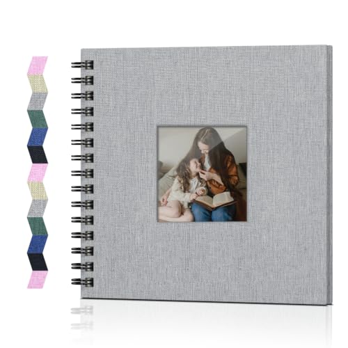 Álbum de fotos DIY Popotop de lino, 8x8 pulgadas, 60 páginas, tapa dura kraft, con ventana personalizable para fotos, ideal para álbumes de boda, bebé, viajes y aniversarios miniatura 1